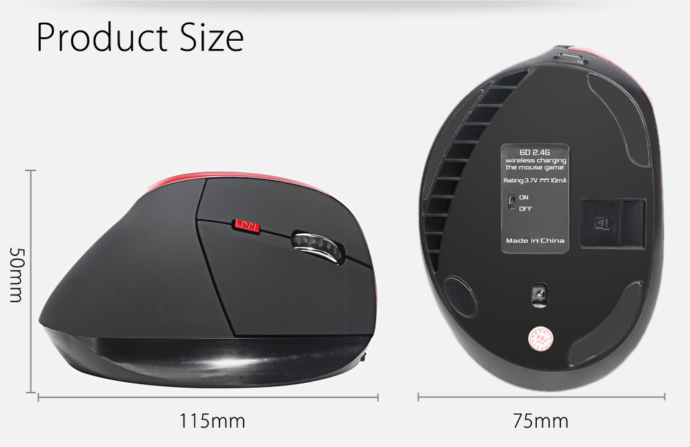 HXSJ X60 6D Wireless Gaming Ergonomic Design Optical Vertical 2400DPI Mouse HXSJ X60 6D Wireless Gaming Ergonomic Design Optical Vertical 2400DPI Mouse