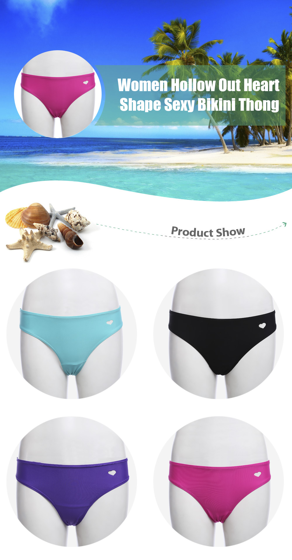 Women Sexy Hollow Out Heart Shape Thong Swimming Bikini Pants