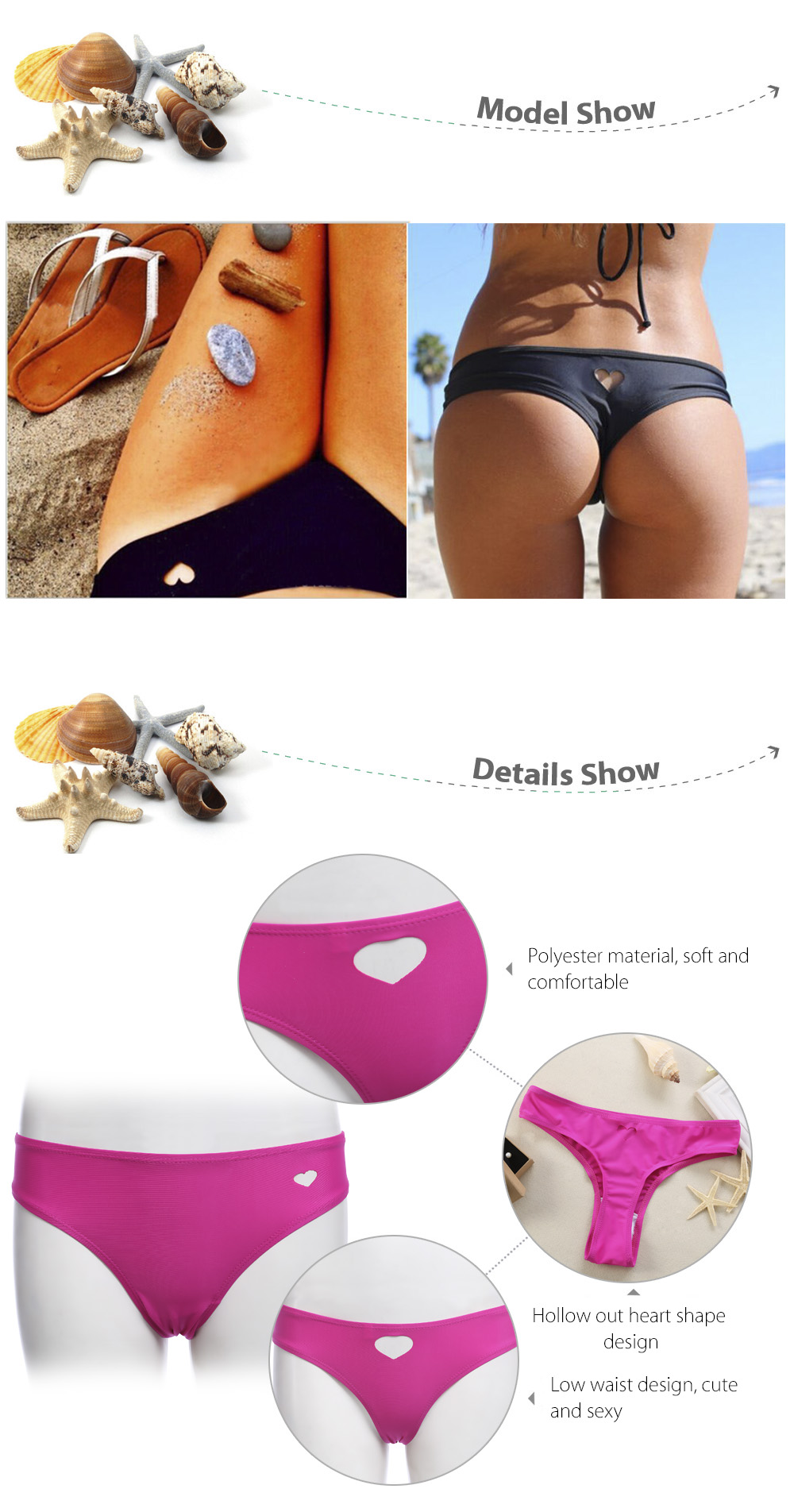 Women Sexy Hollow Out Heart Shape Thong Swimming Bikini Pants