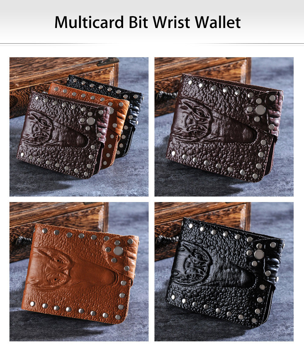 Business Type Crocodile Pattern Rivet Embellishment Multicard Bit Wrist Wallet