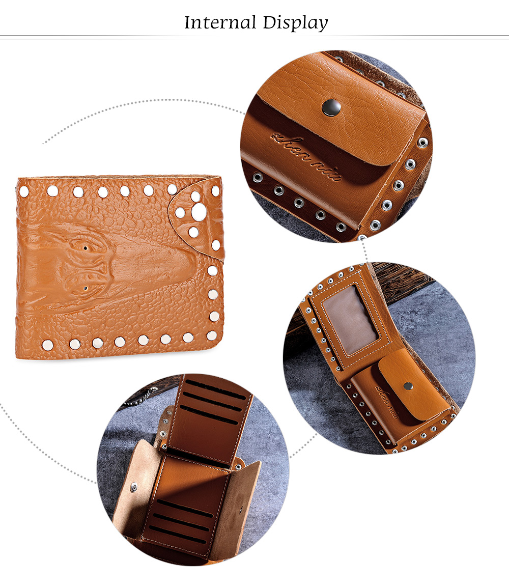 Business Type Crocodile Pattern Rivet Embellishment Multicard Bit Wrist Wallet