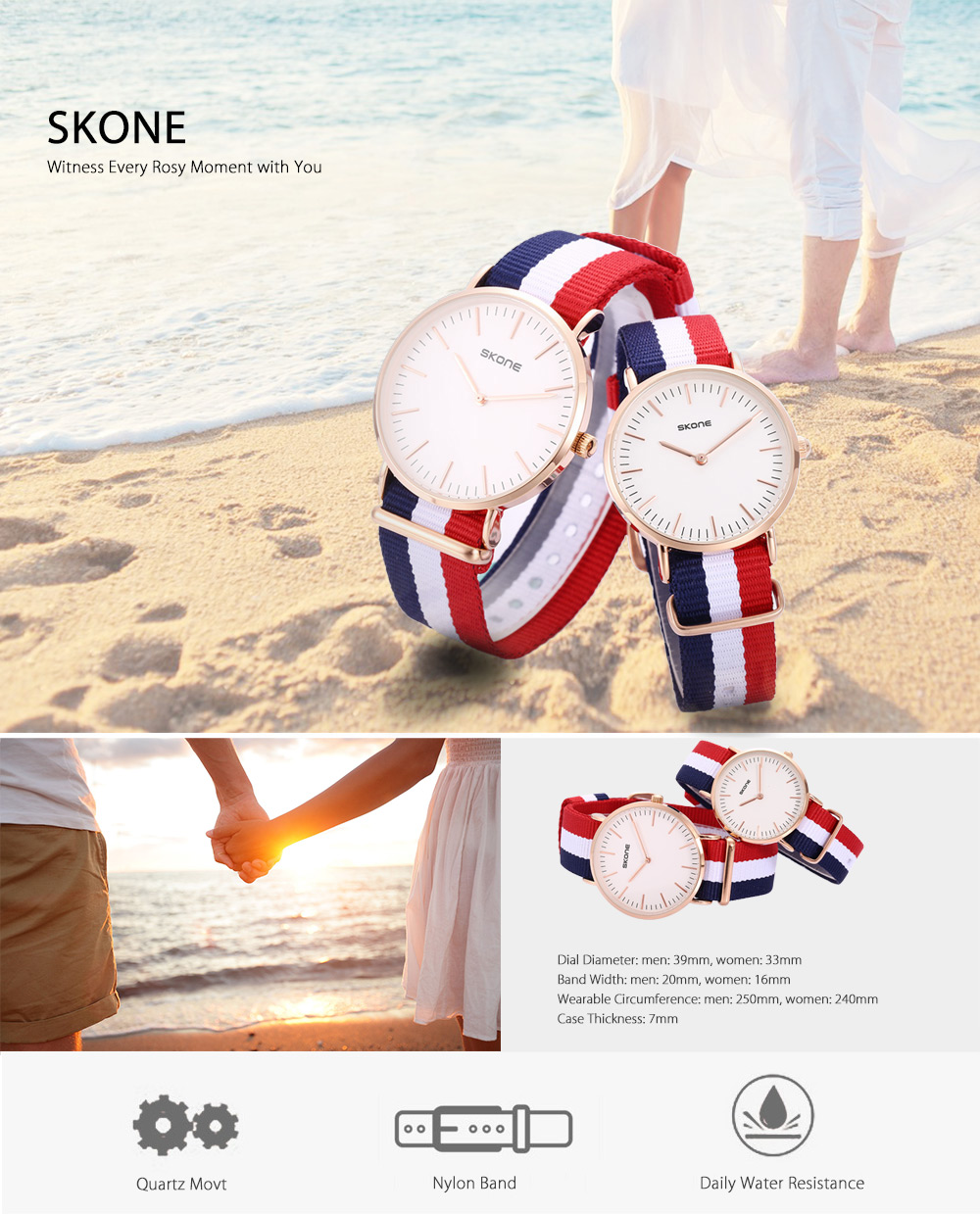 SKONE 6165 Couple Quartz Watch Concise Style Nylon Band Japan Movt Wristwatch SKONE 6165 Couple Quartz Watch Concise Style Nylon Band Japan Movt Wristwatch