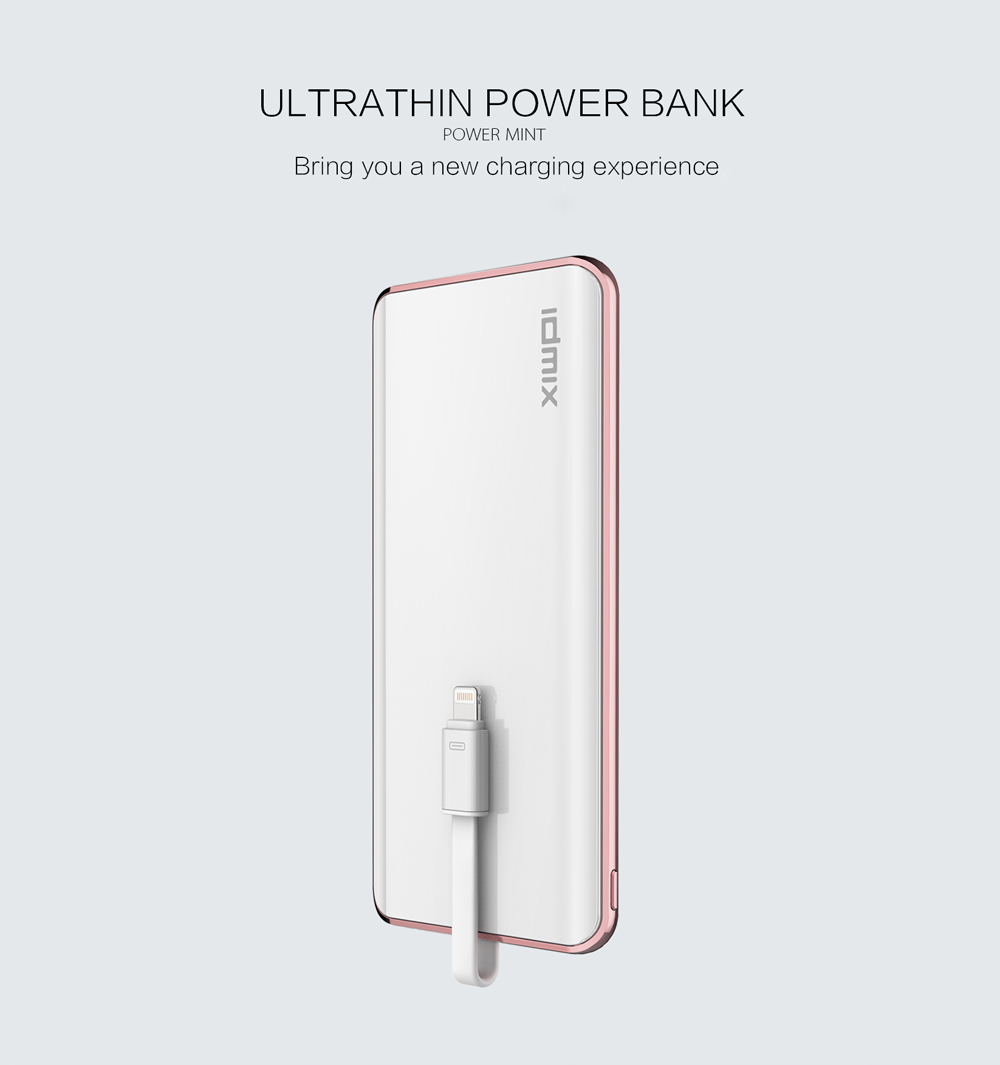 IDMIX Q5 MFi Certification 6000mAh Portable Power Bank Ultra-slim 2.4A Quick Charge Built-in 8 Pin Charging Cable