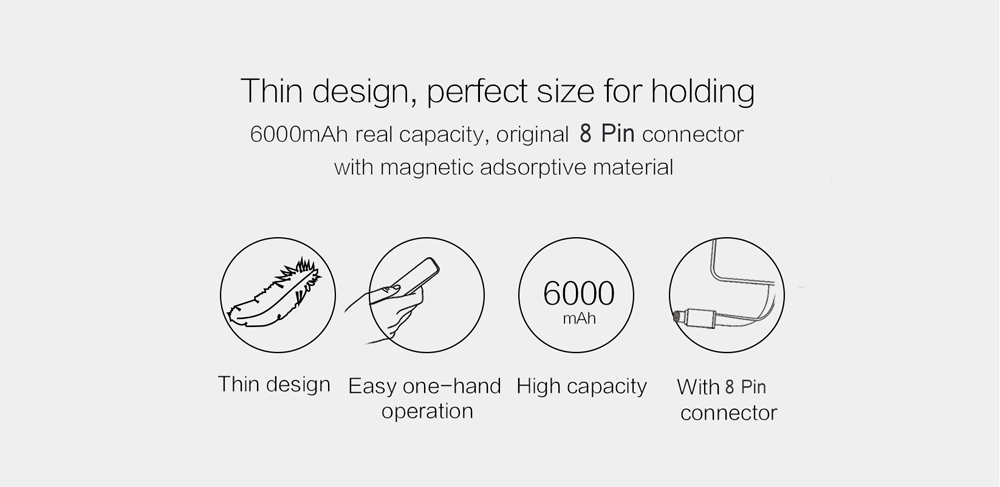 IDMIX Q5 MFi Certification 6000mAh Portable Power Bank Ultra-slim 2.4A Quick Charge Built-in 8 Pin Charging Cable IDMIX Q5 MFi Certification 6000mAh Portable Power Bank Ultra-slim 2.4A Quick Charge Built-in 8 Pin Charging Cable