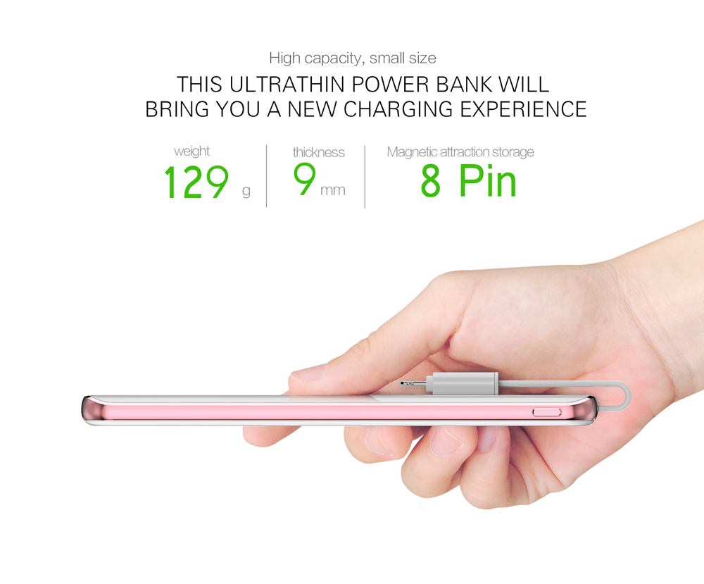 IDMIX Q5 MFi Certification 6000mAh Portable Power Bank Ultra-slim 2.4A Quick Charge Built-in 8 Pin Charging Cable