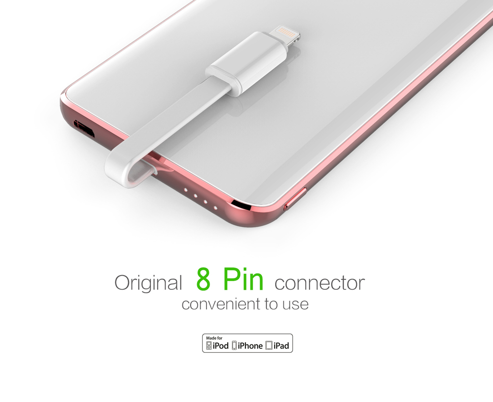 IDMIX Q5 MFi Certification 6000mAh Portable Power Bank Ultra-slim 2.4A Quick Charge Built-in 8 Pin Charging Cable
