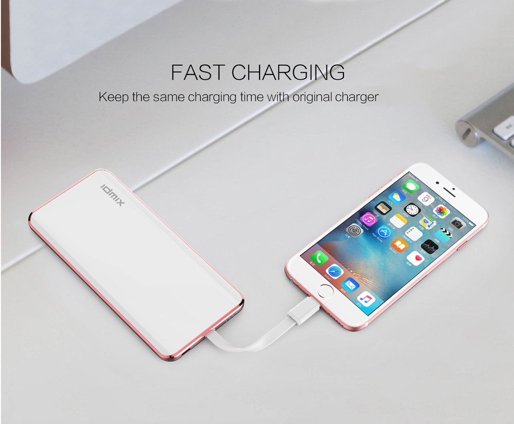 IDMIX Q5 MFi Certification 6000mAh Portable Power Bank Ultra-slim 2.4A Quick Charge Built-in 8 Pin Charging Cable