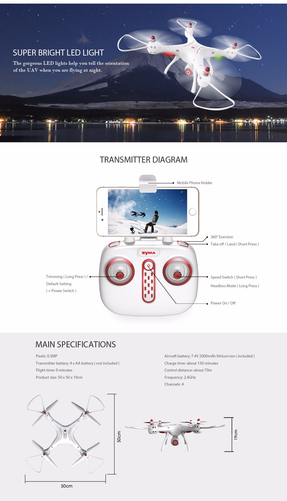 Syma X8SW RC Drone RTF WiFi FPV 0.3MP Camera / 2.4GHz 4CH 6-axis Gyro / Air Press Altitude Hold Syma X8SW RC Drone RTF WiFi FPV 0.3MP Camera / 2.4GHz 4CH 6-axis Gyro / Air Press Altitude Hold