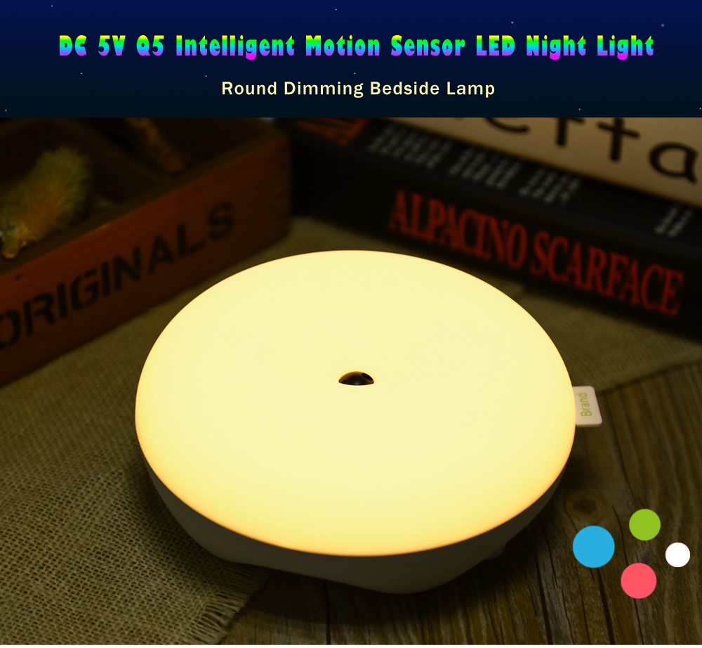 DC 5V Q5 Intelligent Motion Sensor LED Night Light Round Dimming Bedside Lamp