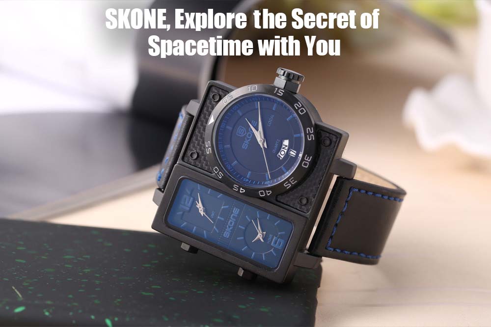SKONE 9422EG Men Three Quartz Movt Watch Date Day Display Leather Band 3ATM Wristwatch SKONE 9422EG Men Three Quartz Movt Watch Date Day Display Leather Band 3ATM Wristwatch