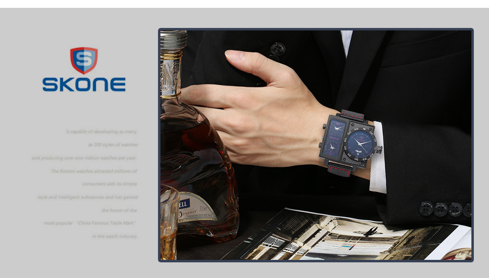 SKONE 9422EG Men Three Quartz Movt Watch Date Day Display Leather Band 3ATM Wristwatch SKONE 9422EG Men Three Quartz Movt Watch Date Day Display Leather Band 3ATM Wristwatch