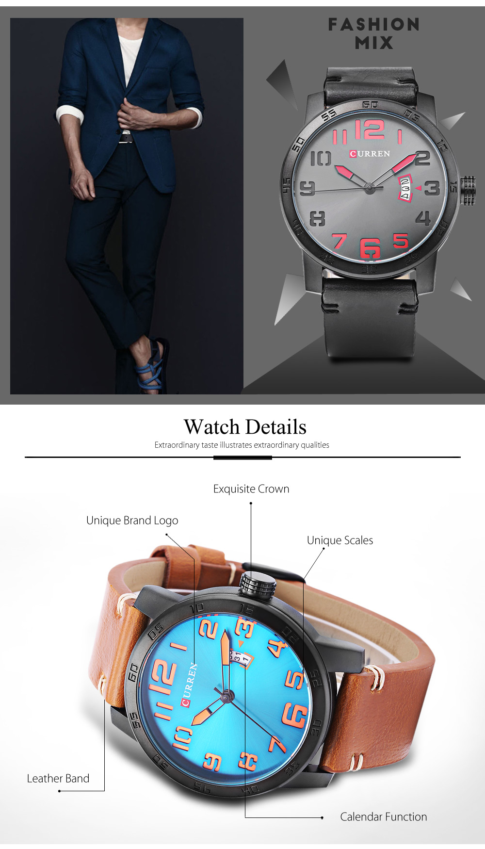 Curren 8254 Male Quartz Watch Calendar Leather Band Men Wristwatch Curren 8254 Male Quartz Watch Calendar Leather Band Men Wristwatch