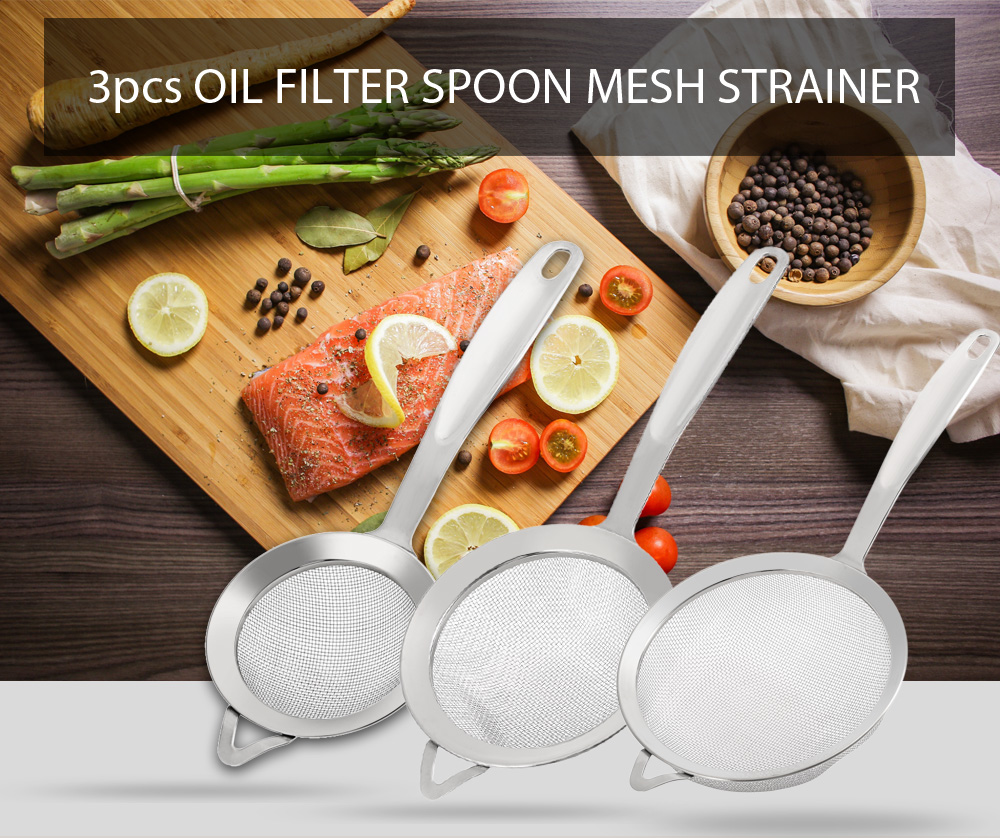 3pcs Stainless Steel Mesh Oil Filter Grease Fishing Spoon Kitchen Tool 3pcs Stainless Steel Mesh Oil Filter Grease Fishing Spoon Kitchen Tool