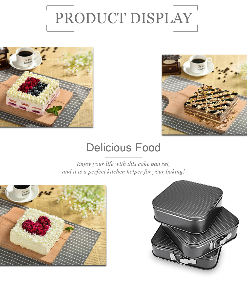 3pcs Non-stick Rectangular Carbon Steel Cookies Cake Pan 3pcs Non-stick Rectangular Carbon Steel Cookies Cake Pan