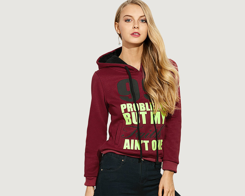 Casual Hooded Long Sleeve Drawstring Letter Print Women Hoodie Casual Hooded Long Sleeve Drawstring Letter Print Women Hoodie
