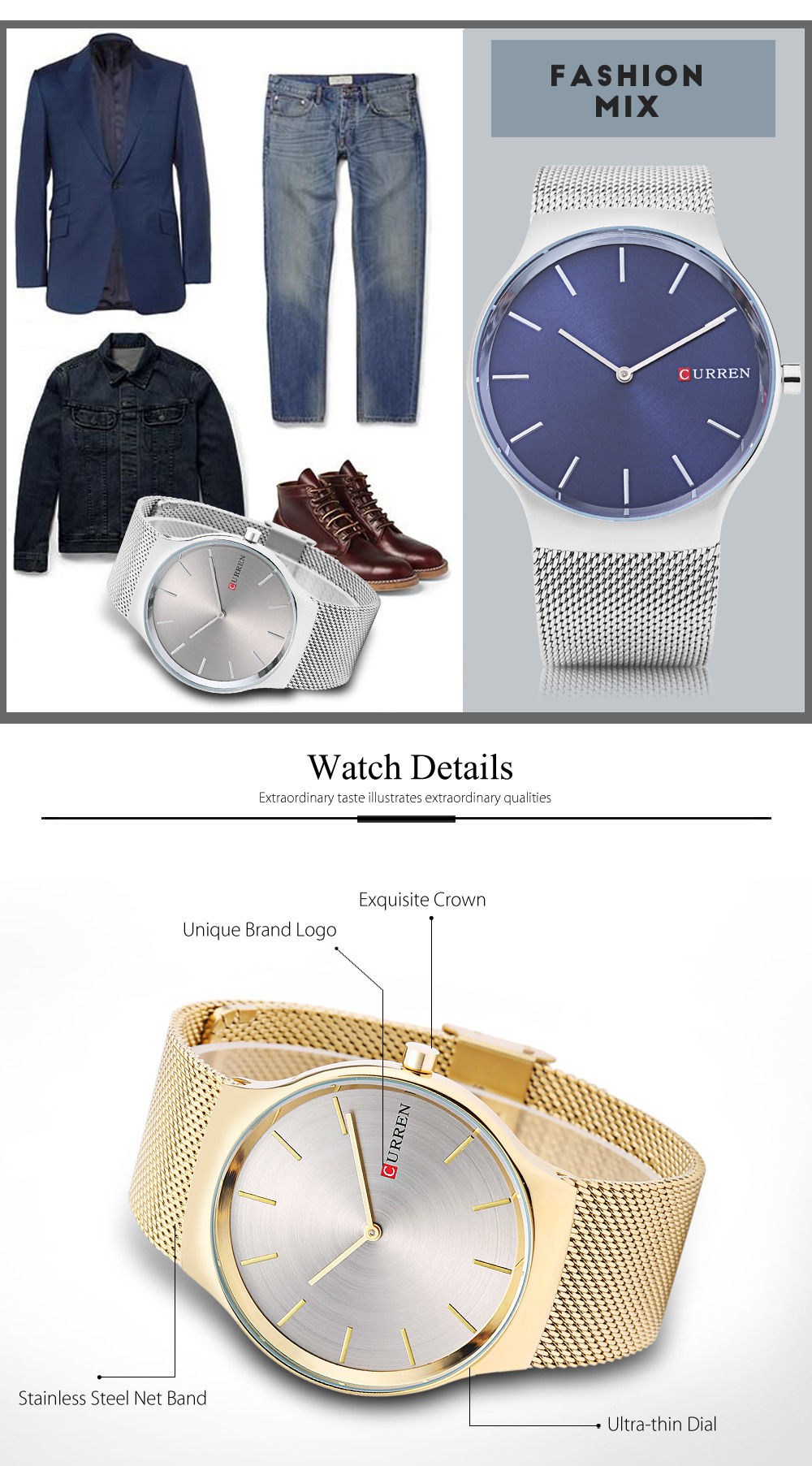 Curren 8256 Male Quartz Watch Simple Dial Stainless Steel Net Band Men Wristwatch Curren 8256 Male Quartz Watch Simple Dial Stainless Steel Net Band Men Wristwatch