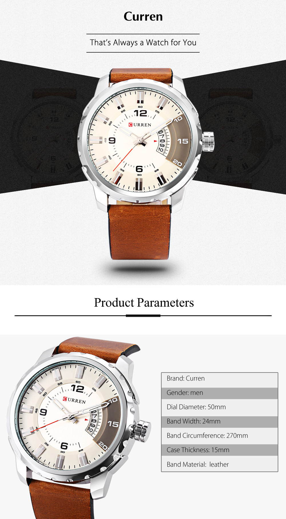 Curren 8245 Male Quartz Watch Calendar Stereo Dial Men Wristwatch Curren 8245 Male Quartz Watch Calendar Stereo Dial Men Wristwatch