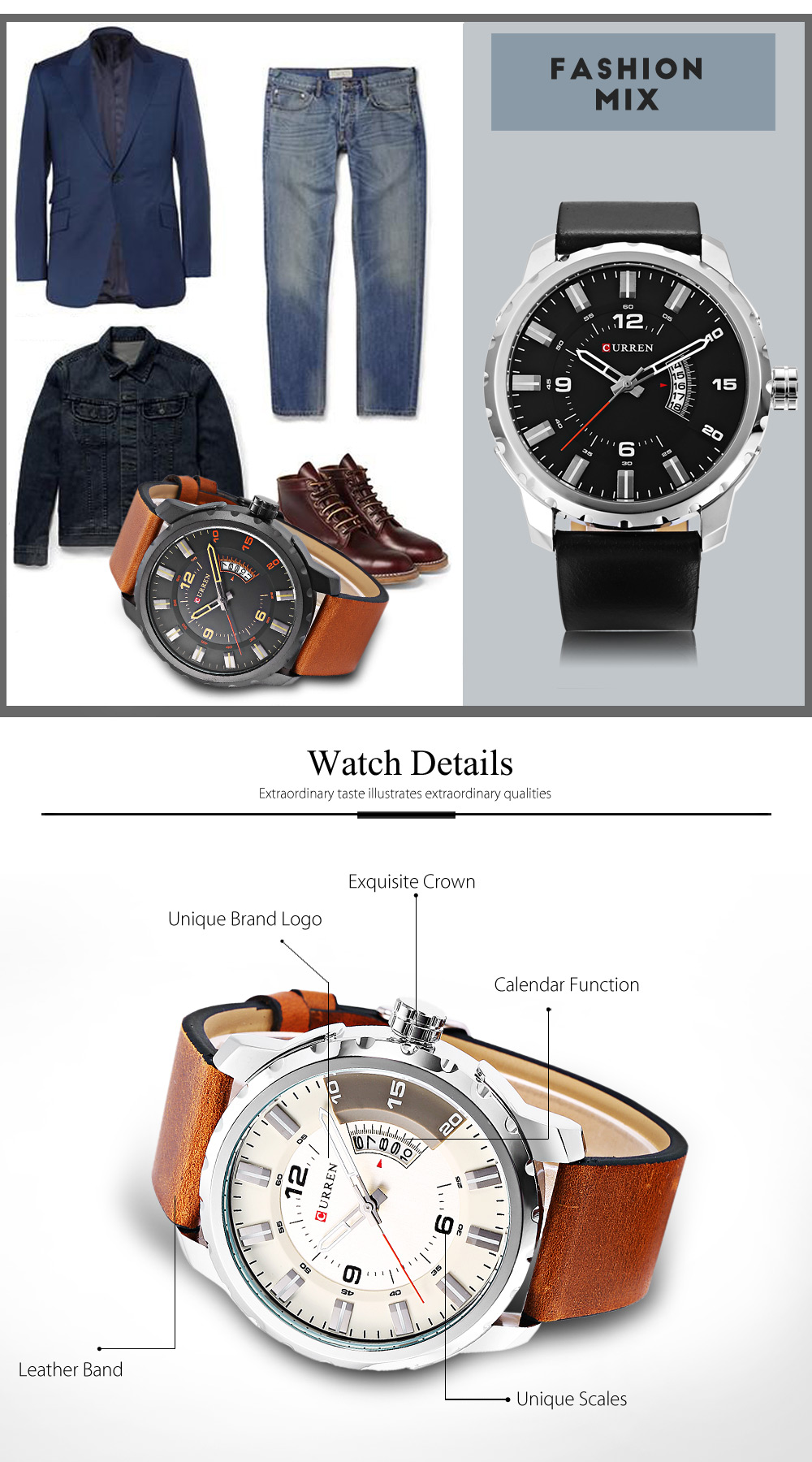 Curren 8245 Male Quartz Watch Calendar Stereo Dial Men Wristwatch Curren 8245 Male Quartz Watch Calendar Stereo Dial Men Wristwatch