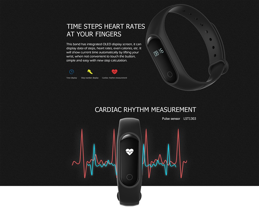 OUKITEL A16 Heart Rate Monitor Smart Bracelet Sleep Track Pedometer Wristband OUKITEL A16 Heart Rate Monitor Smart Bracelet Sleep Track Pedometer Wristband