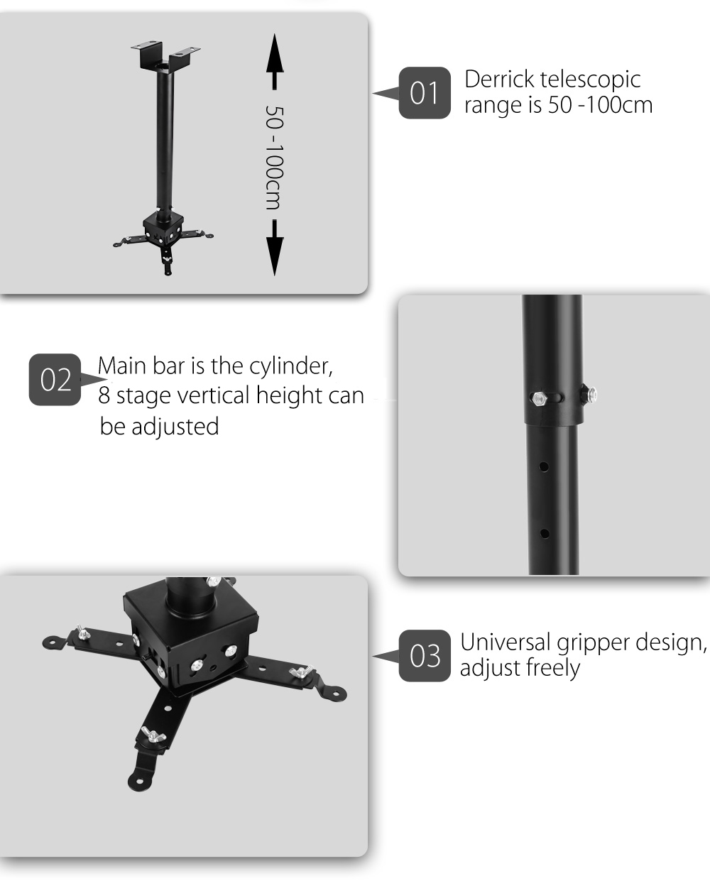 HY 1m Universal Adjustable Ceiling Projector Mount Extending Height Adjustable Projection HY 1m Universal Adjustable Ceiling Projector Mount Extending Height Adjustable Projection