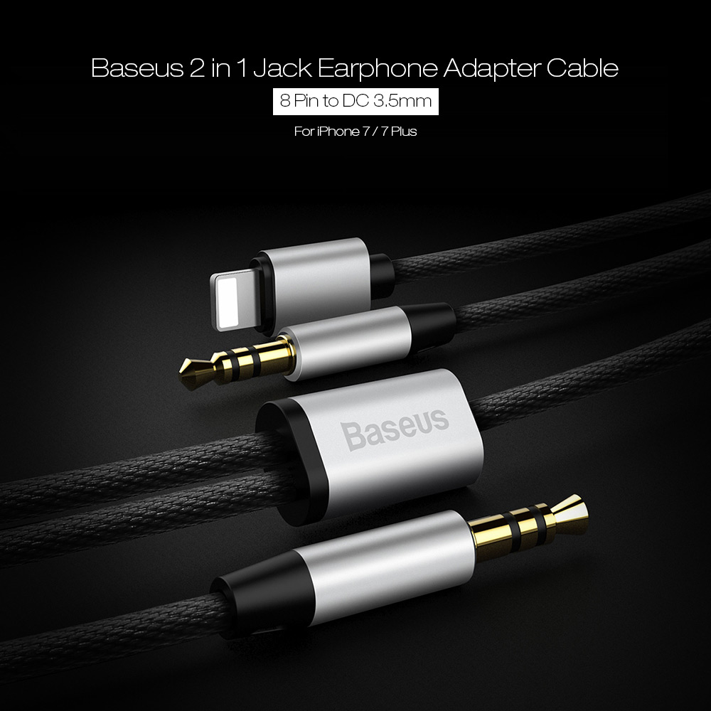 Baseus CALL33 2 in 1 8 Pin to DC 3.5mm Jack Earphone Adapter Cable for iPhone 7 / 7 Plus