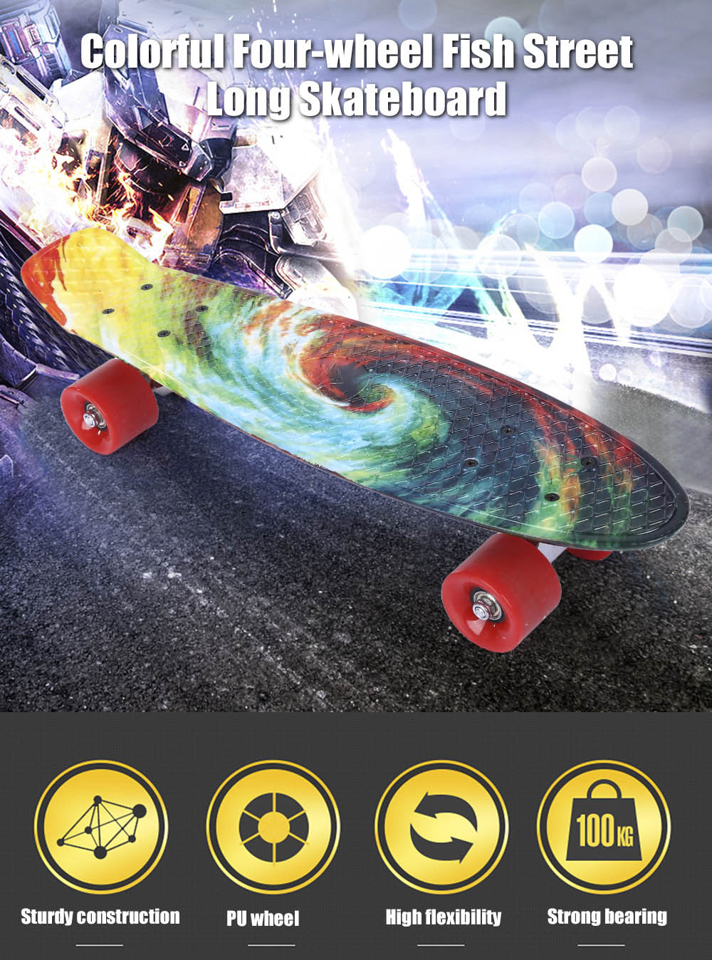 22 inch Printing Pattern Four-wheel Long Skateboard PP Board Deck 22 inch Printing Pattern Four-wheel Long Skateboard PP Board Deck