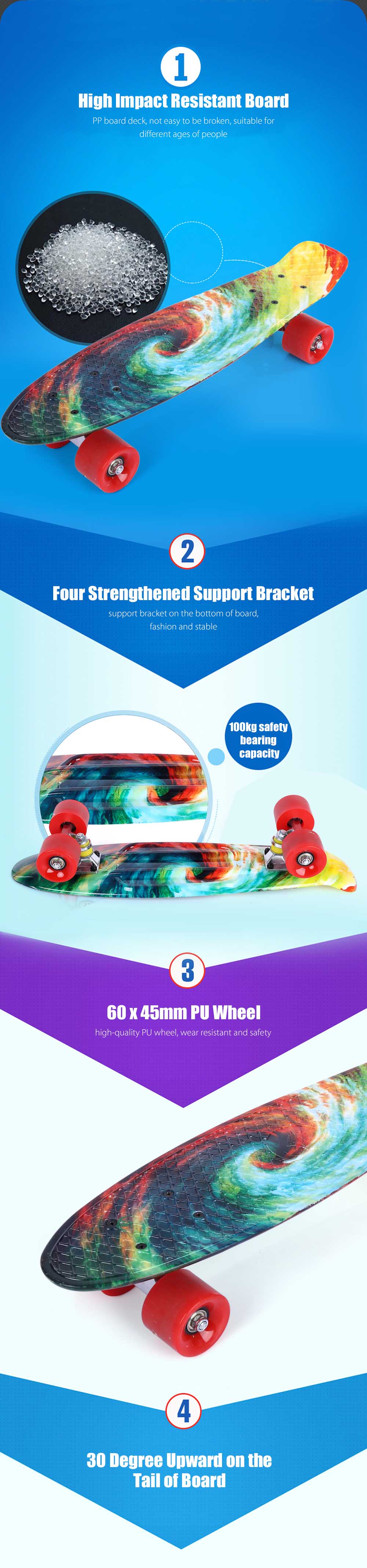 22 inch Printing Pattern Four-wheel Long Skateboard PP Board Deck 22 inch Printing Pattern Four-wheel Long Skateboard PP Board Deck