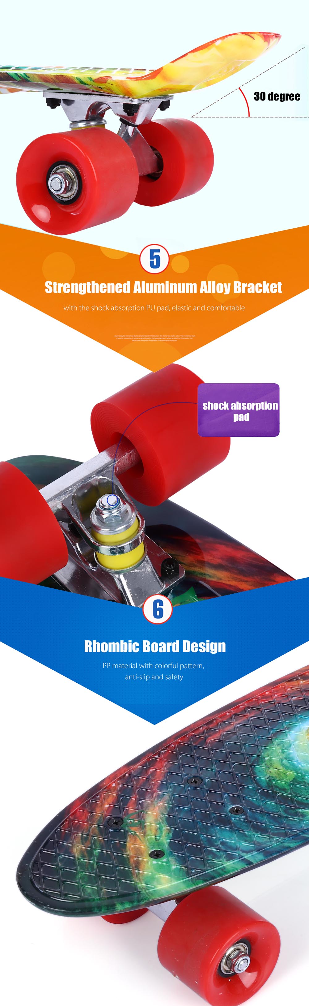22 inch Printing Pattern Four-wheel Long Skateboard PP Board Deck 22 inch Printing Pattern Four-wheel Long Skateboard PP Board Deck