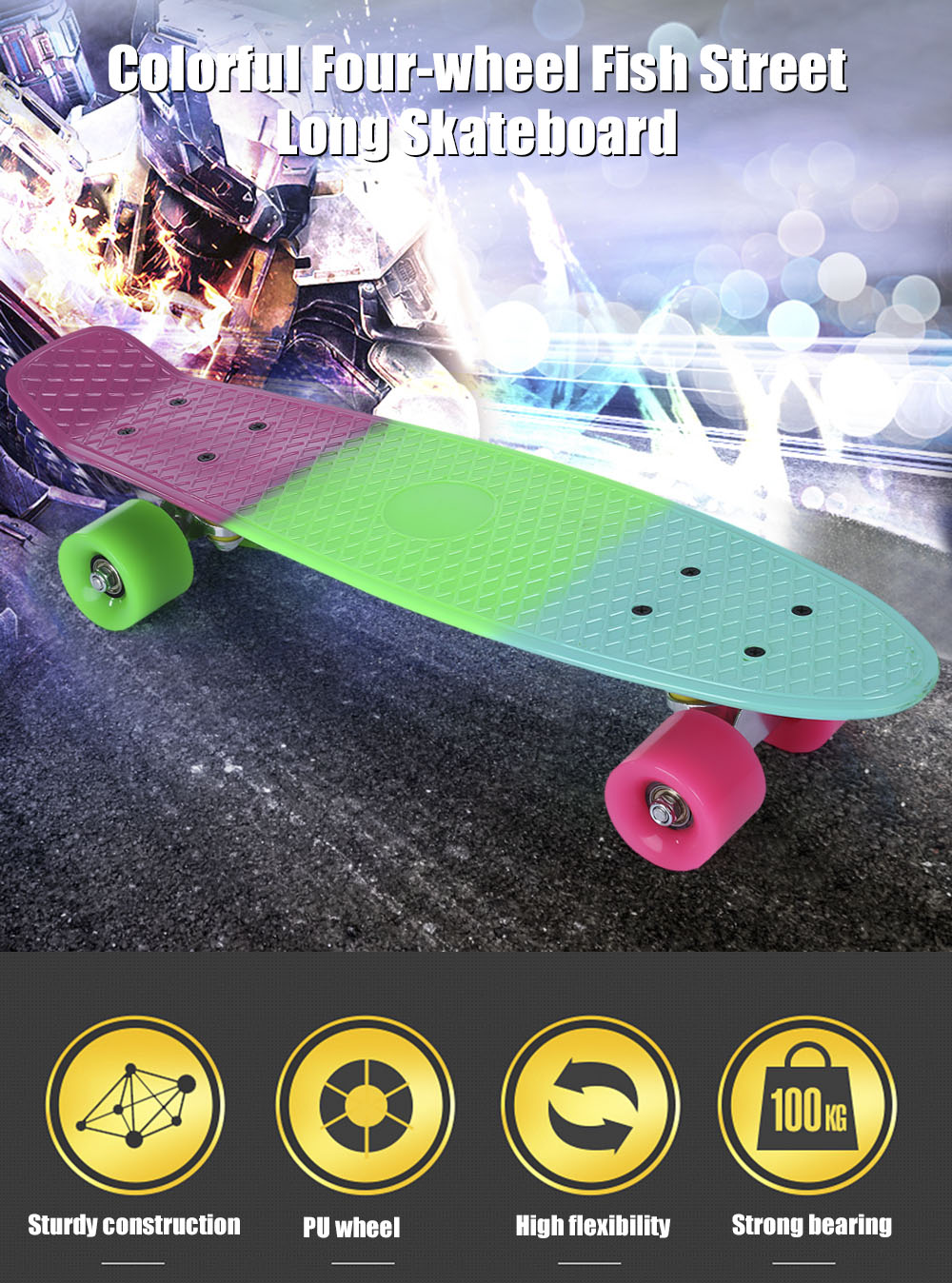 22 inch Colorful Four-wheel Long Skateboard PP Plastic Board Deck 22 inch Colorful Four-wheel Long Skateboard PP Plastic Board Deck