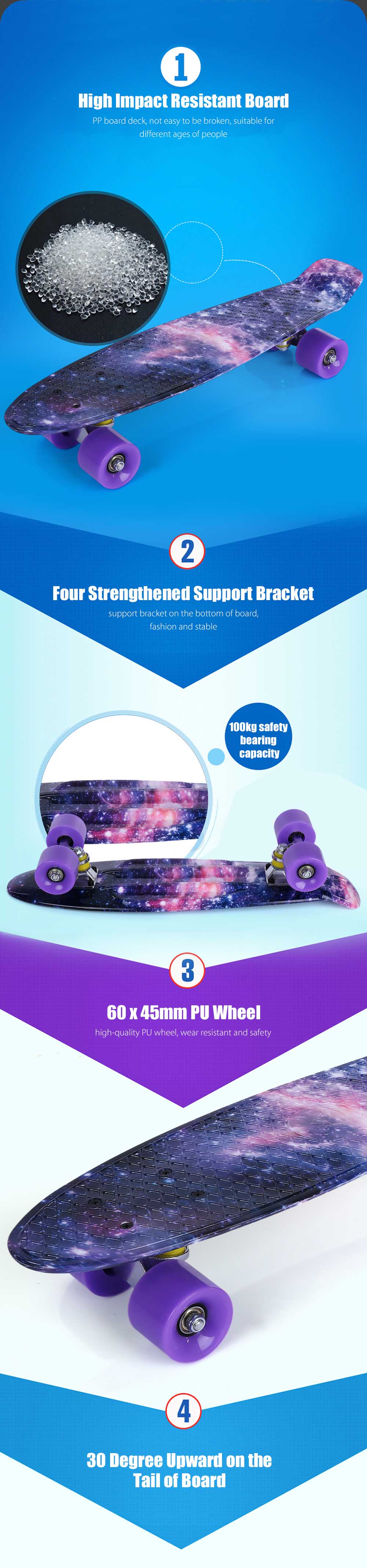22 inch Stars Pattern Four-wheel Long Skateboard PP Plastic Board Deck 22 inch Stars Pattern Four-wheel Long Skateboard PP Plastic Board Deck