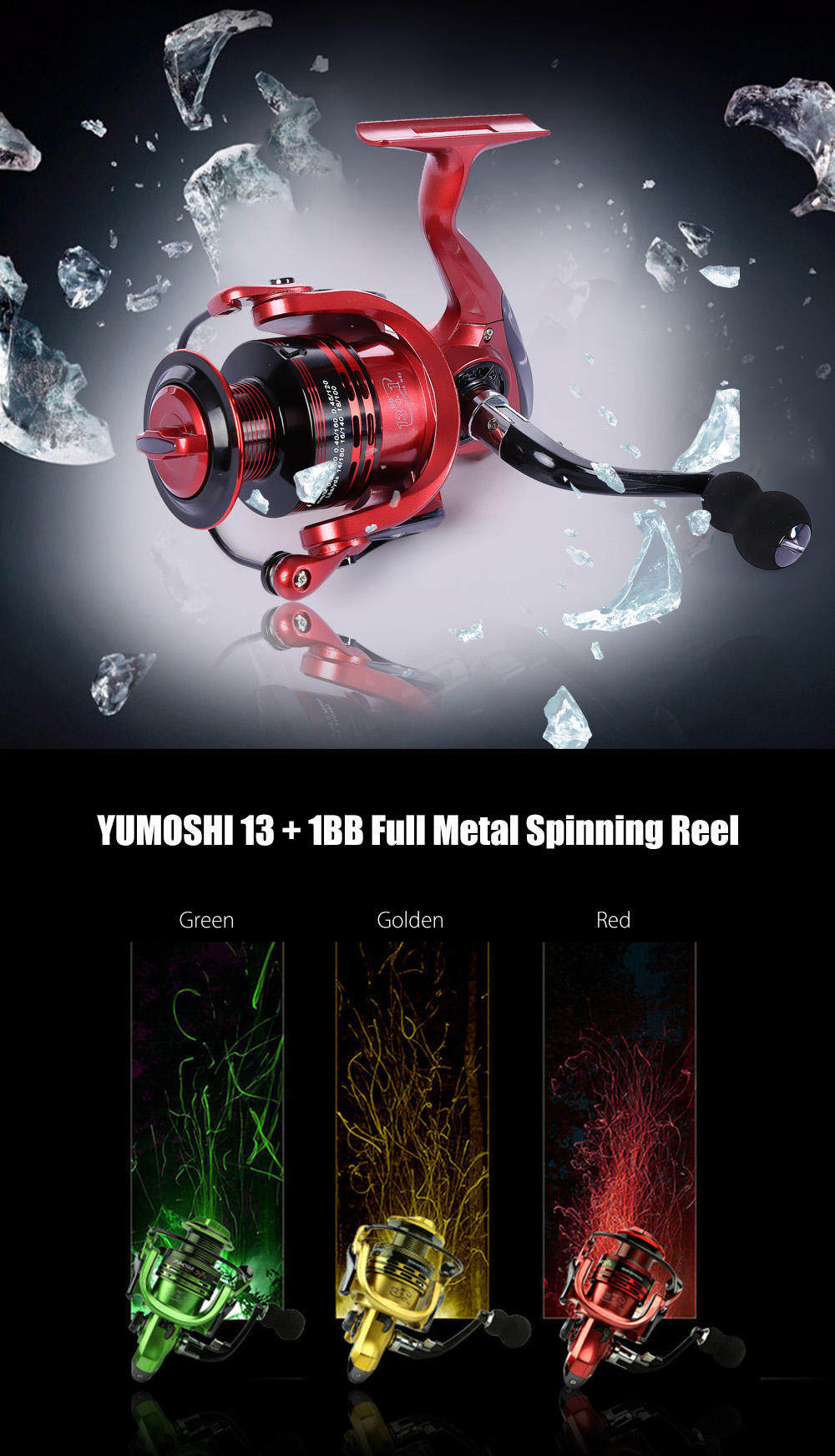 YUMOSHI 13 + 1BB Full Metal Fishing Spinning Reel with Exchangeable Handle YUMOSHI 13 + 1BB Full Metal Fishing Spinning Reel with Exchangeable Handle