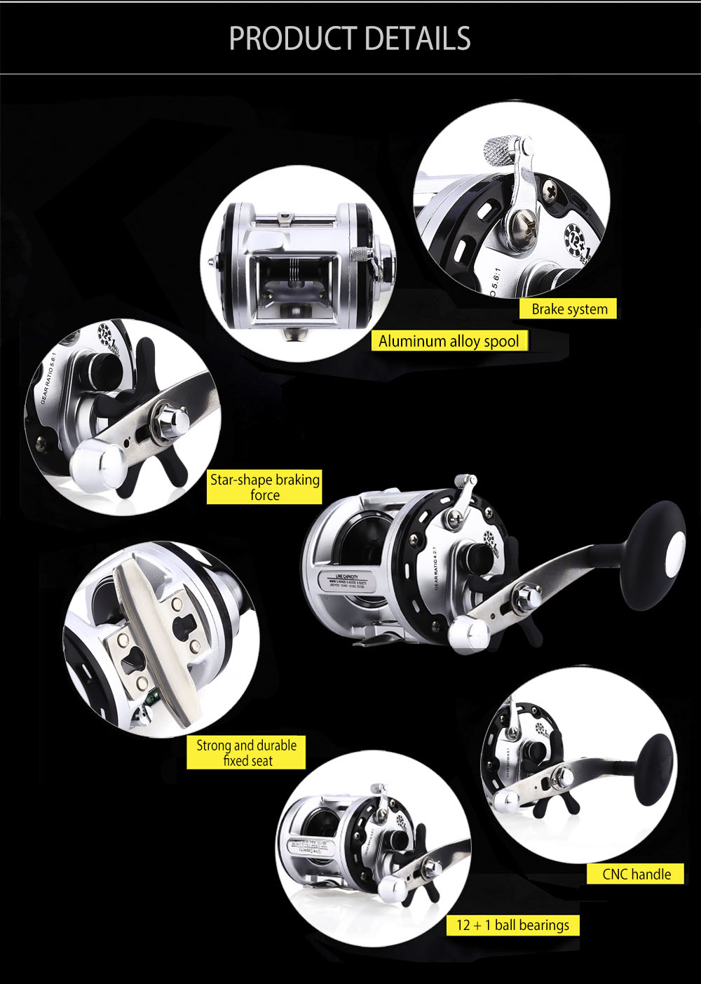 YUMOSHI 12 + 1 Ball Bearings High Speed Cast Drum Fishing Reel YUMOSHI 12 + 1 Ball Bearings High Speed Cast Drum Fishing Reel