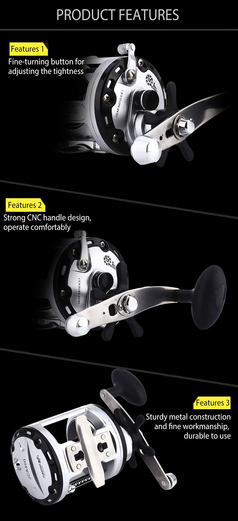 YUMOSHI 12 + 1 Ball Bearings High Speed Cast Drum Fishing Reel YUMOSHI 12 + 1 Ball Bearings High Speed Cast Drum Fishing Reel