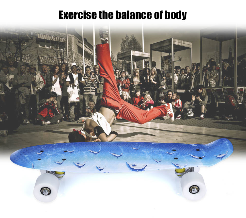 22 inch Dolphin Pattern Four-wheel Long Skateboard PP Plastic Board Deck 22 inch Dolphin Pattern Four-wheel Long Skateboard PP Plastic Board Deck