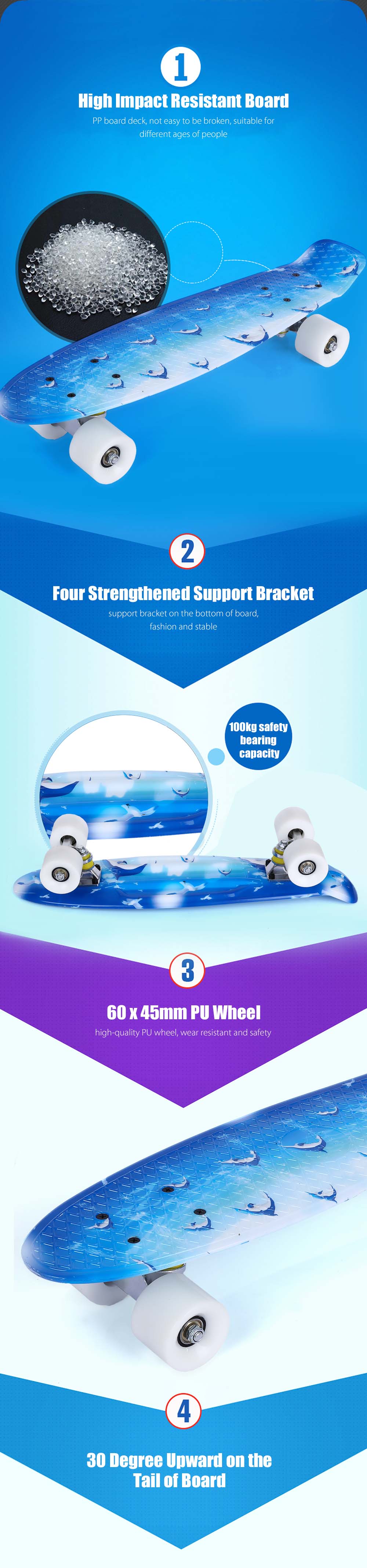 22 inch Dolphin Pattern Four-wheel Long Skateboard PP Plastic Board Deck 22 inch Dolphin Pattern Four-wheel Long Skateboard PP Plastic Board Deck