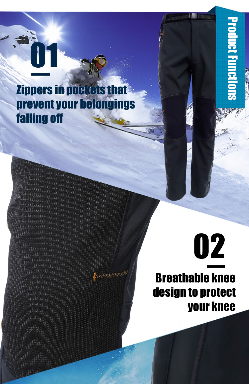 Windproof Water Resistant Warm Sports Climbing Pants Trousers for Outdoor Hiking Trekking