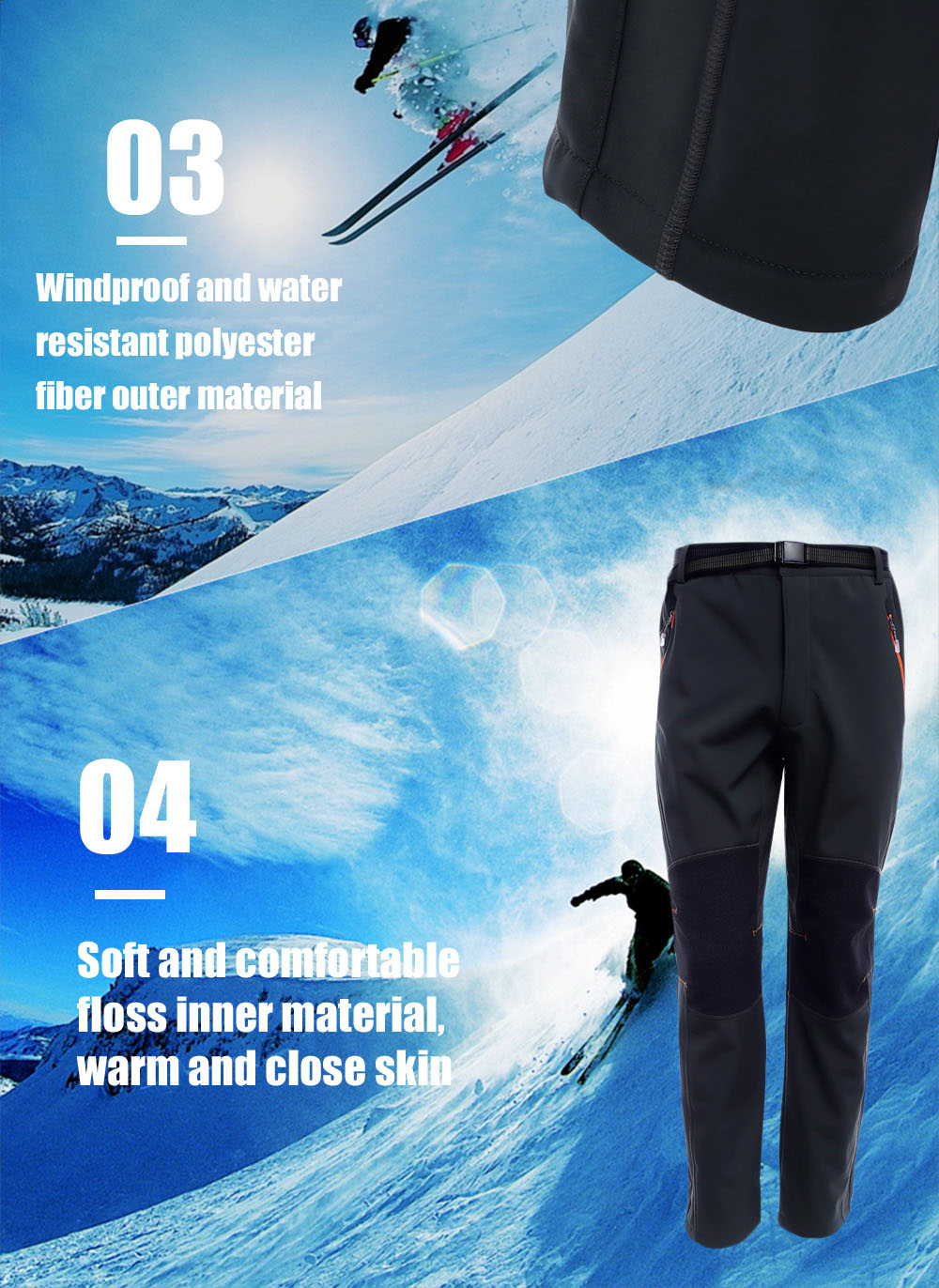 Windproof Water Resistant Warm Sports Climbing Pants Trousers for Outdoor Hiking Trekking