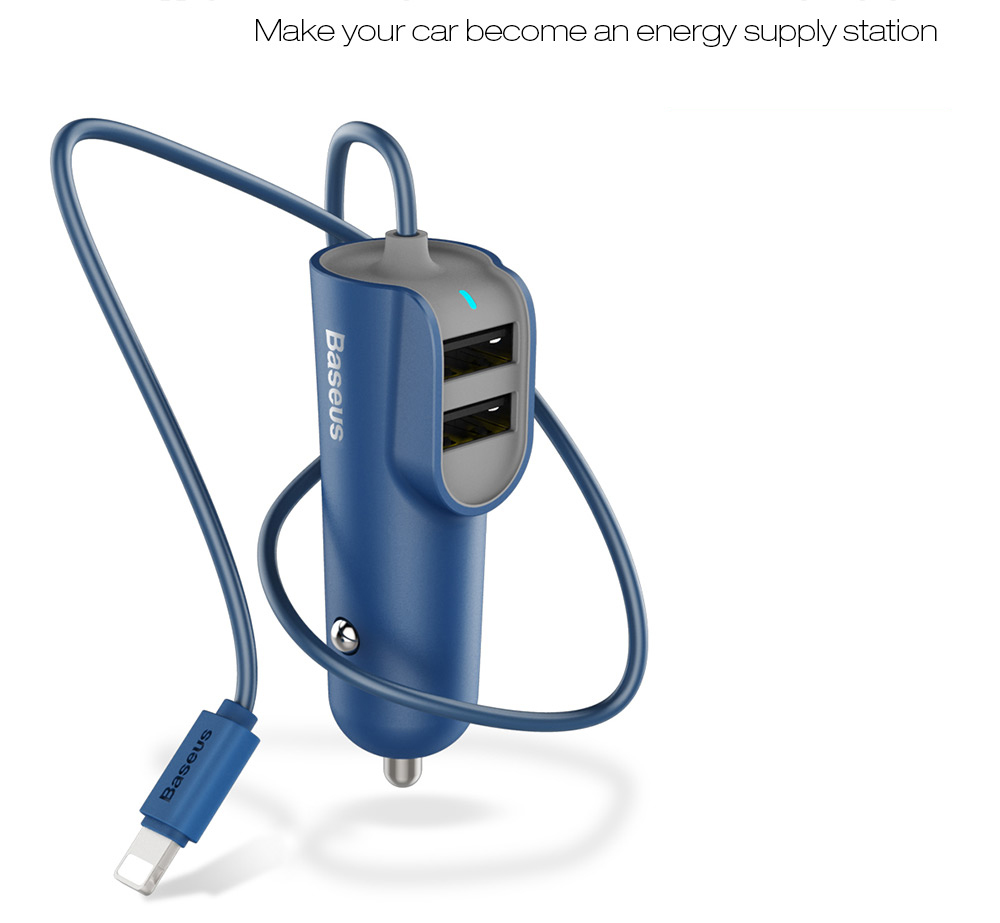 Baseus 2.1A Dual USB 5V 5.5A Quick Charging Car Charger with Cable 1M Baseus 2.1A Dual USB 5V 5.5A Quick Charging Car Charger with Cable 1M