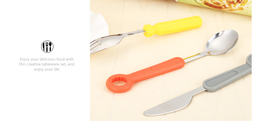 3pcs Tool Shaped Stainless Steel Spoon Fork Knife Cutlery 3pcs Tool Shaped Stainless Steel Spoon Fork Knife Cutlery