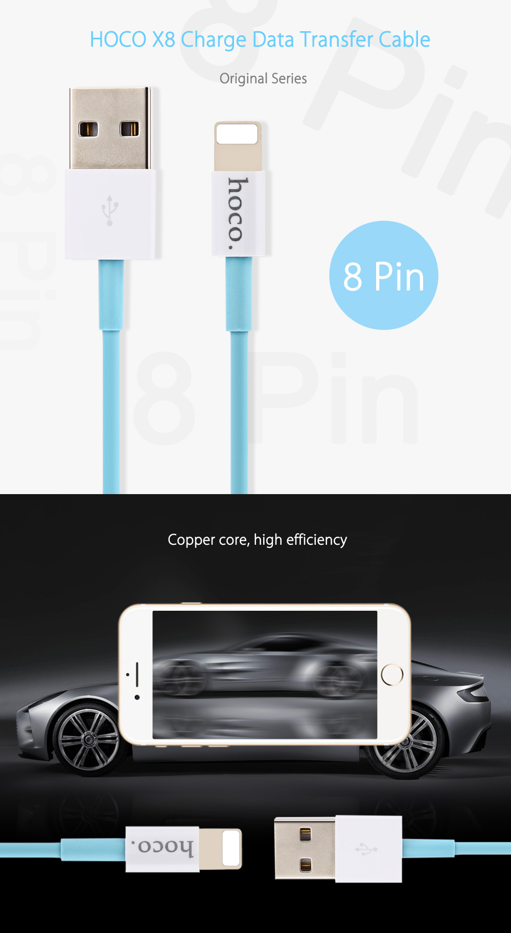 HOCO X8 Original Series PET 5V 2.4A 8 Pin Skid-proof Anti-twist Transfer Data Synchronization Charging Cord 1M HOCO X8 Original Series PET 5V 2.4A 8 Pin Skid-proof Anti-twist Transfer Data Synchronization Charging Cord 1M