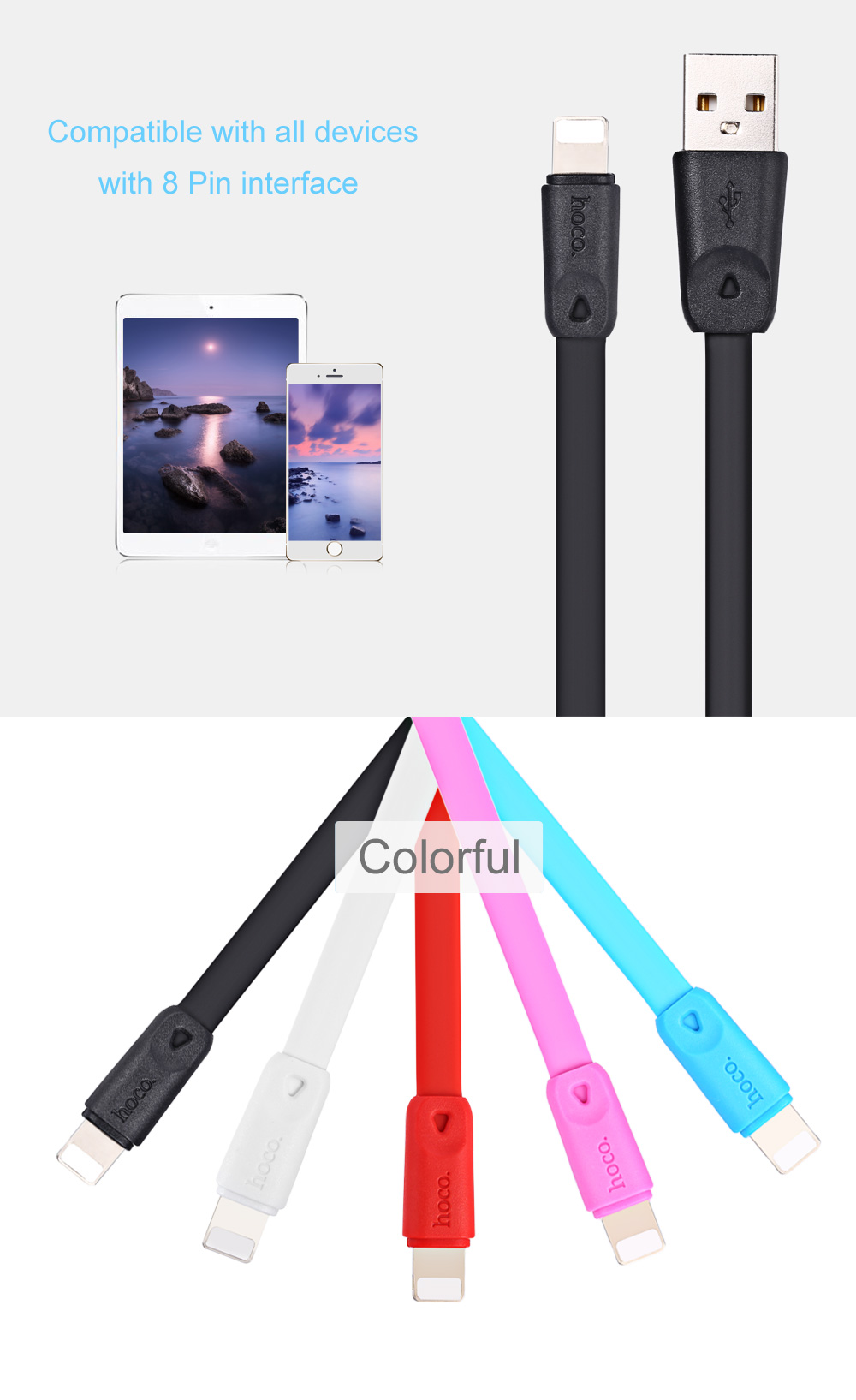 HOCO X9 5V 2.4A 8 Pin TPE Skid-proof Anti-twist Noodle Transfer Data Synchronization Charging Cord 1M HOCO X9 5V 2.4A 8 Pin TPE Skid-proof Anti-twist Noodle Transfer Data Synchronization Charging Cord 1M
