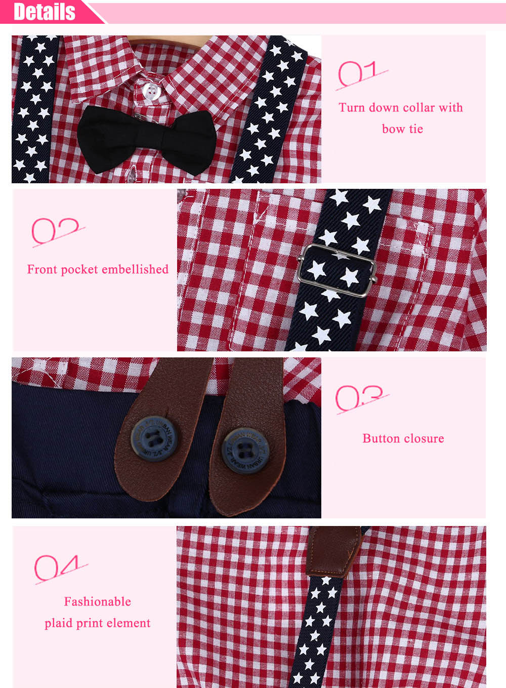 Kimocat Casual Plaid Print Baby Boys Two Piece Set with Bow Tie