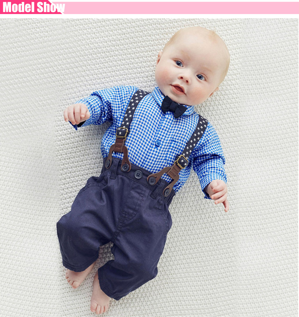 Kimocat Casual Plaid Print Baby Boys Two Piece Set with Bow Tie