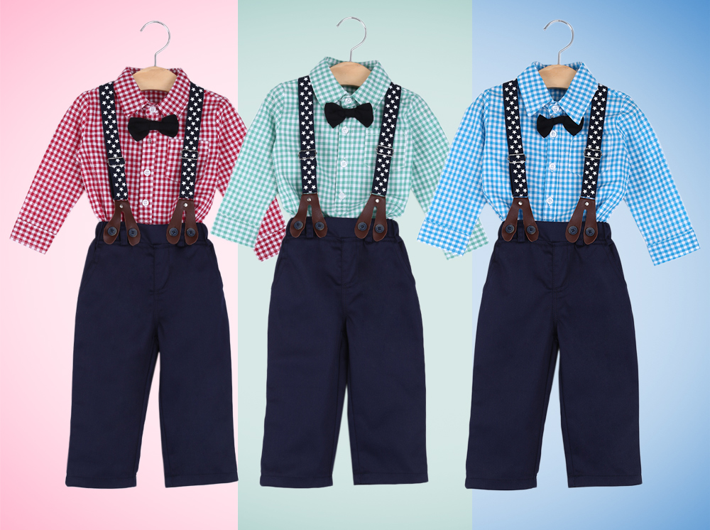 Kimocat Casual Plaid Print Baby Boys Two Piece Set with Bow Tie