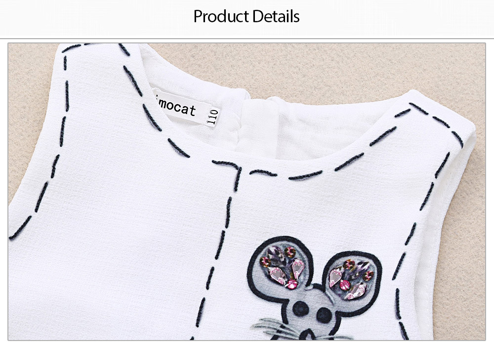 Kimocat Brief Round Collar Mouse Print Beaded Girls Dress
