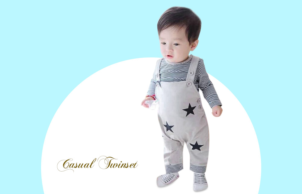Xirubaby Casual Stripe Printed Babies Twinset