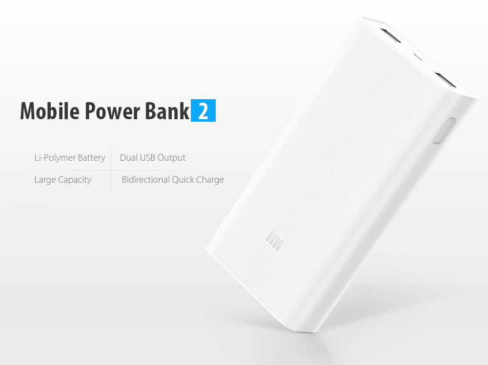 Original Xiaomi 20000mAh Mobile Power Bank 2 Bidirectional Quick Charge Dual USB Output Original Xiaomi 20000mAh Mobile Power Bank 2 Bidirectional Quick Charge Dual USB Output