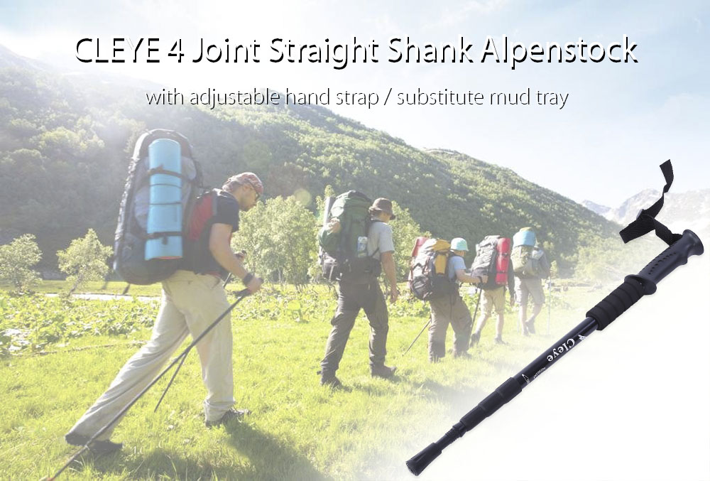 CLEYE 4 Joint Anti-shock Trekking Straight Shank Alpenstock Walking Stick with Mud Tray CLEYE 4 Joint Anti-shock Trekking Straight Shank Alpenstock Walking Stick with Mud Tray
