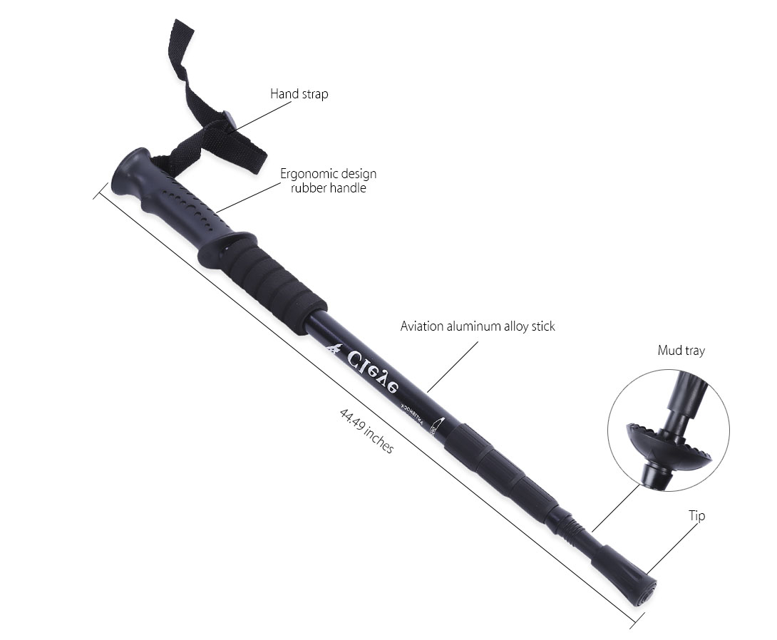 CLEYE 4 Joint Anti-shock Trekking Straight Shank Alpenstock Walking Stick with Mud Tray CLEYE 4 Joint Anti-shock Trekking Straight Shank Alpenstock Walking Stick with Mud Tray