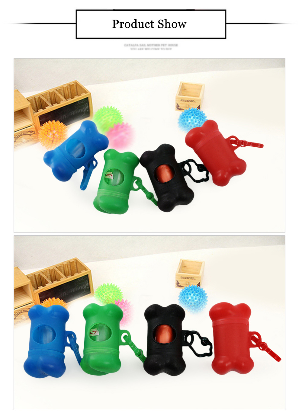 Bone Shape Dog Poop Bag Dispenser with Carabiner Clip Bone Shape Dog Poop Bag Dispenser with Carabiner Clip